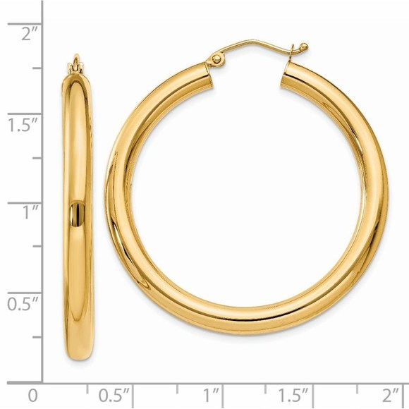 14k Yellow Gold Polished 4mm Tube Hoop Earrings 40 L x 4 mm W